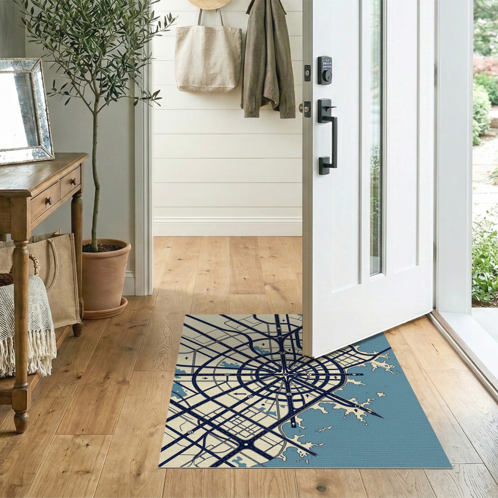 Geometric City Map Area Rug