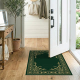 Green Emerald Green Gold Ornate Border Area Rug