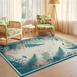 ODIKA Washable Botanical Ocean Fern Rug - Teal & Coral Vintage Aquatic Low Pile Area Rug