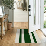 Deep Green and Ivory Vertical Striped Area Rug