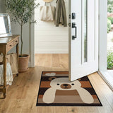 Adorable White Bear Hearts Brown Tan Striped Rug