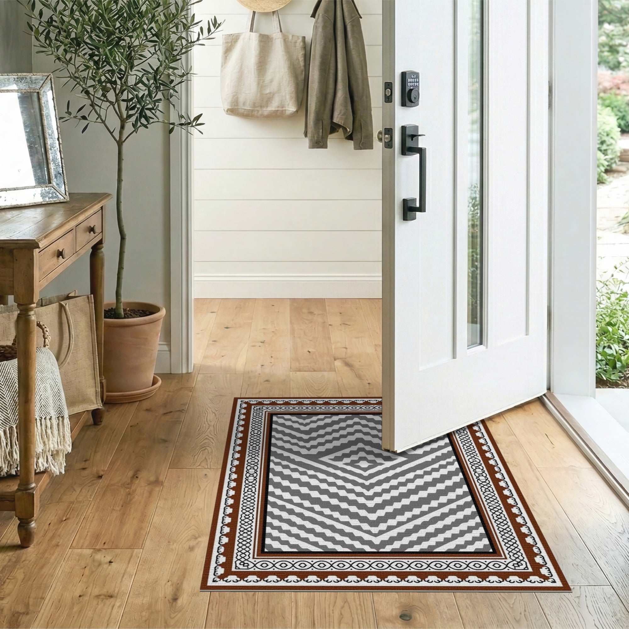 Grey Zigzag Heritage Tribal Area Rug