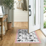 Black Silhouette Deer Pine Forest Area Rug