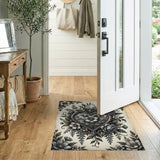 Vintage Grey Heart Floral Area Rug