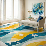 Coastal Blue Teal Waves Starfish Area Rug