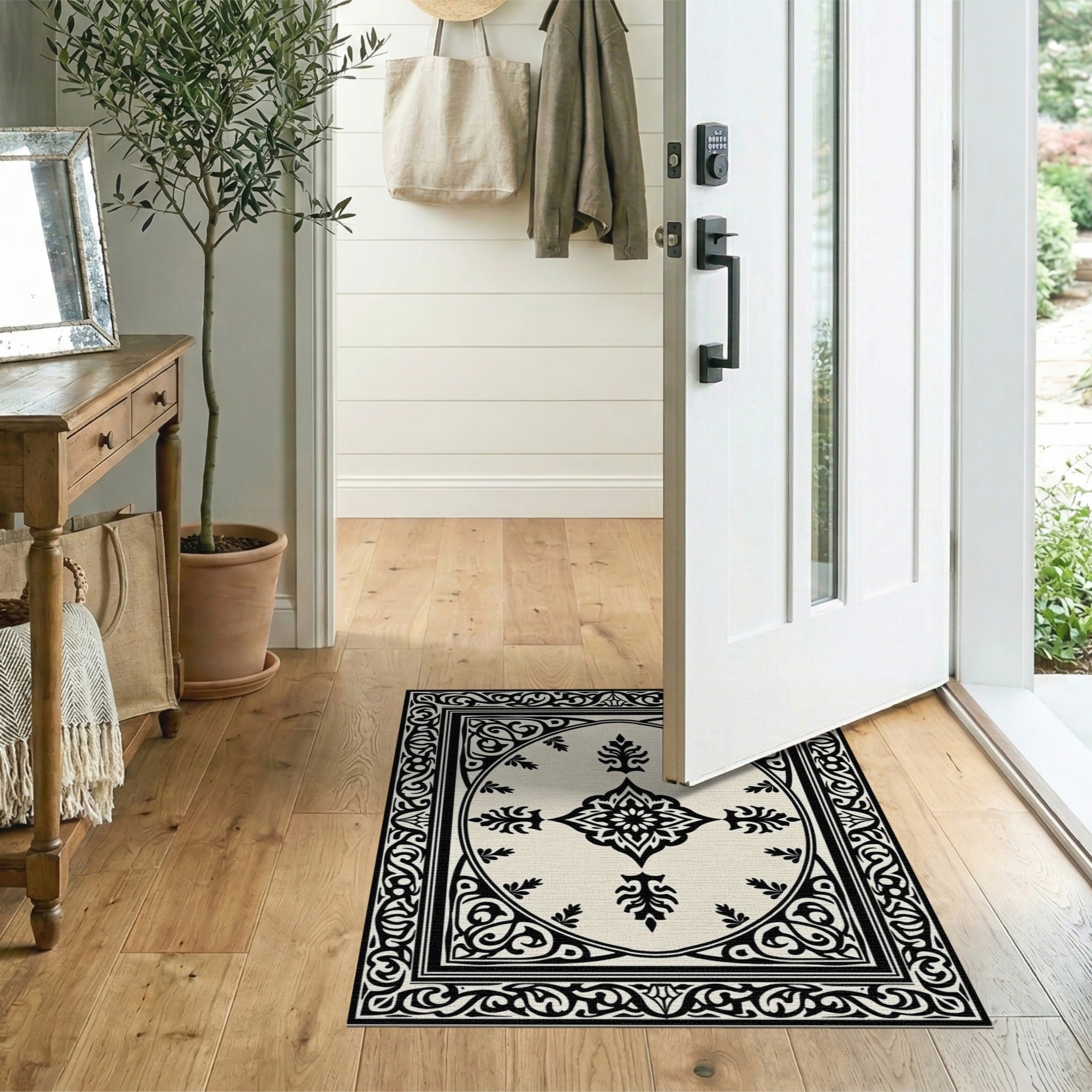 Ornate Black White Persian Medallion No. 20 Rug
