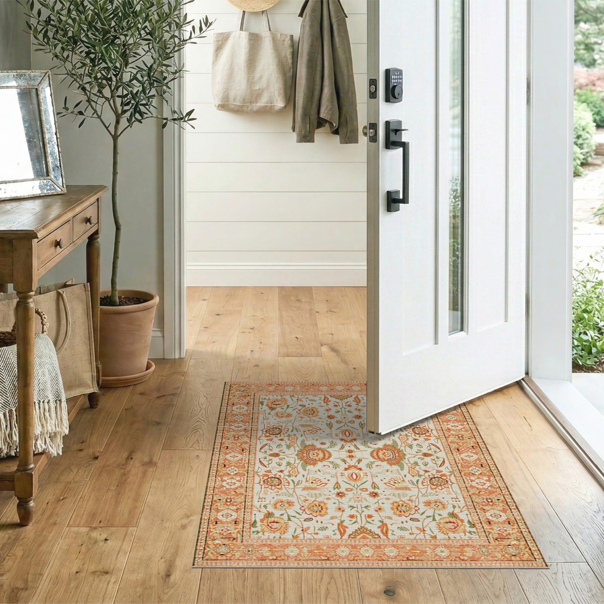 Creamy Beige Floral Vintage Area Rug