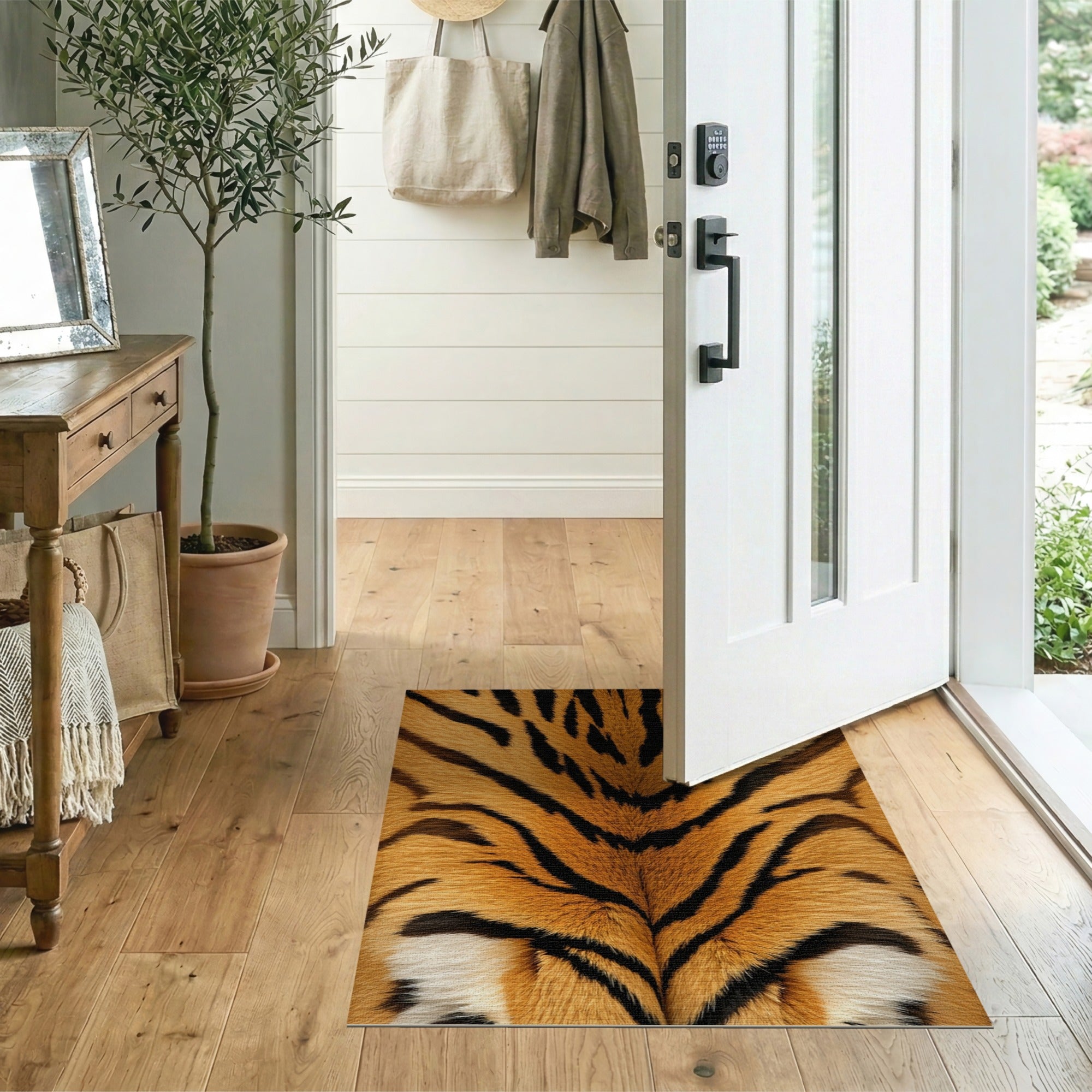 Geometric Modern Bold Orange Tiger Stripe Area Rug
