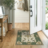 ODIKA Vintage Traditional Floral Washable Area Rug, Green/Cream Low Pile Non-Slip