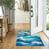 Coastal Beach Blue Ocean Waves Coastal Area Rug
