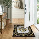 Ornate Black Gold Floral Medallion Rug