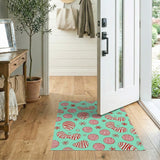 Teal Red Striped Organic Shapes Area Rug