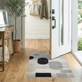 Abstract Black Circles Lines Geometric Rug