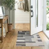 Modern Grey Geometric Block Area Rug with Gold Accents