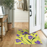 Purple Iris Floral Area Rug on Sunny Yellow