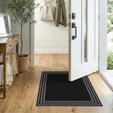 Modern Grey Border Geometric Black Area Rug