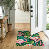 ODIKA Tropical Pink Flamingo Washable Area Rug - Low Pile & Non-Slip