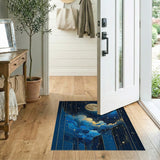 Washable Celestial Moon & Starry Night Abstract Area Rug - Blue & Gold