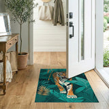 Teal Jungle Roaring Tiger Area Rug