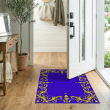 Royal Blue Gold Fleur-de-Lis Ornate Border Rug