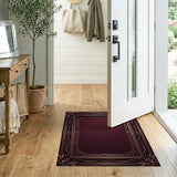 Ornate Maroon Gold Art Deco Border Area Rug