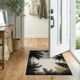 Grey Palm Silhouette City Skyline Area Rug
