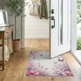 Pink Peony Butterfly Floral Area Rug