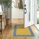 Vibrant Yellow Lattice Floral Border Area Rug