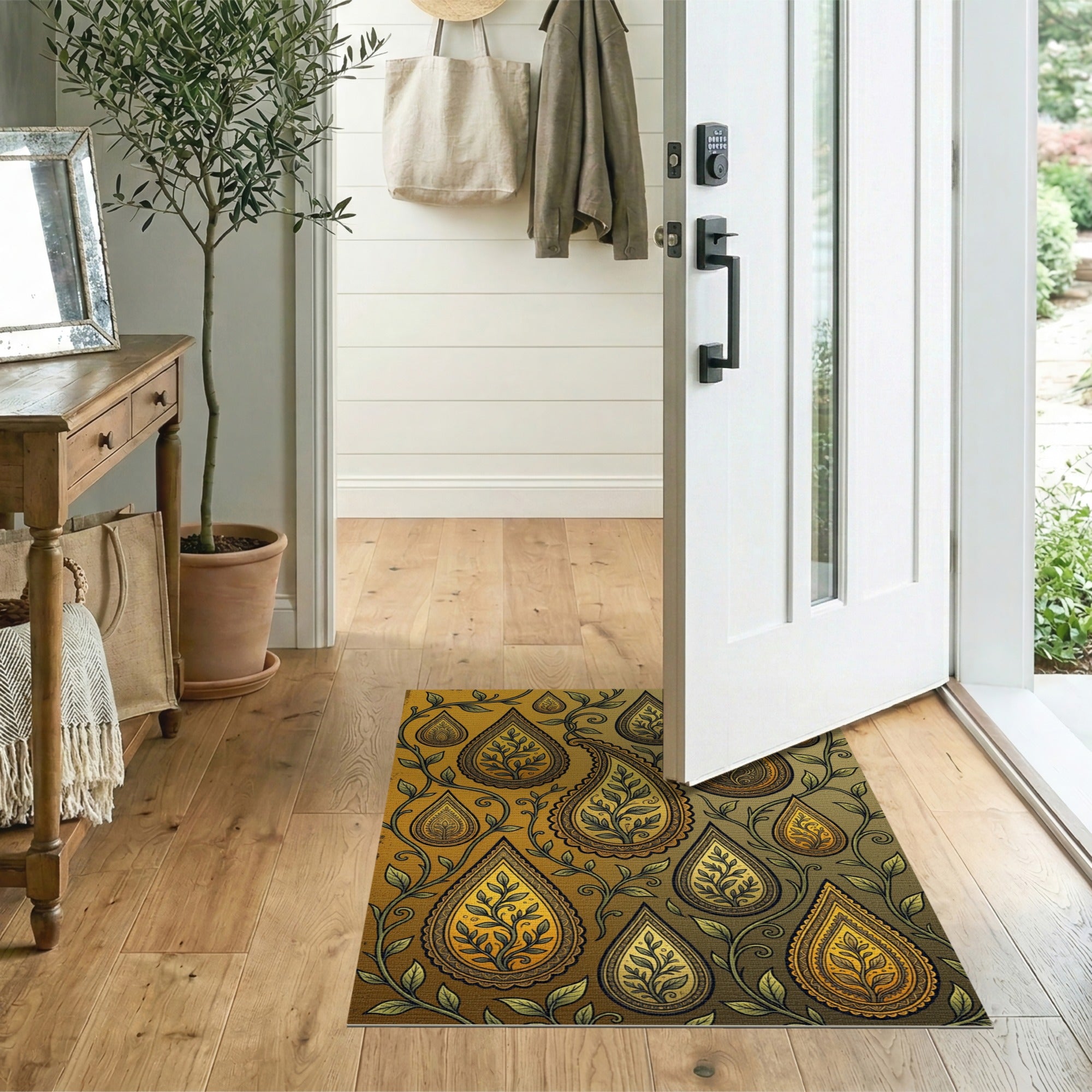 Golden Paisley Vine Area Rug