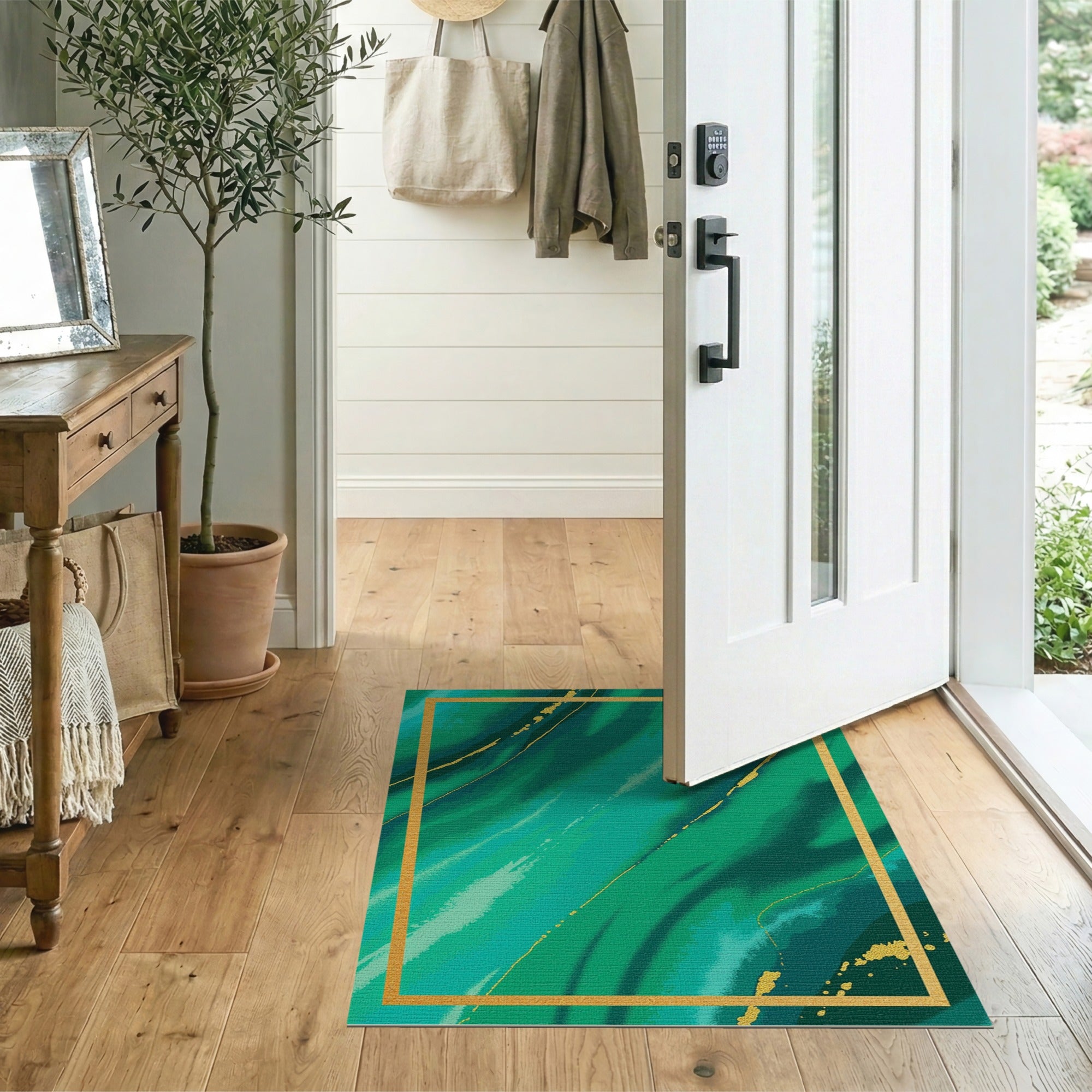 Teal Green Marble Gold Vein Area Rug