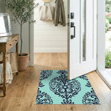 Floral Vintage Blue and Teal Teal Damask Floral Area Rug