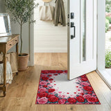 Romantic Red Roses Hearts Border Area Rug