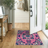 Hot Pink Navy Floral Damask Area Rug