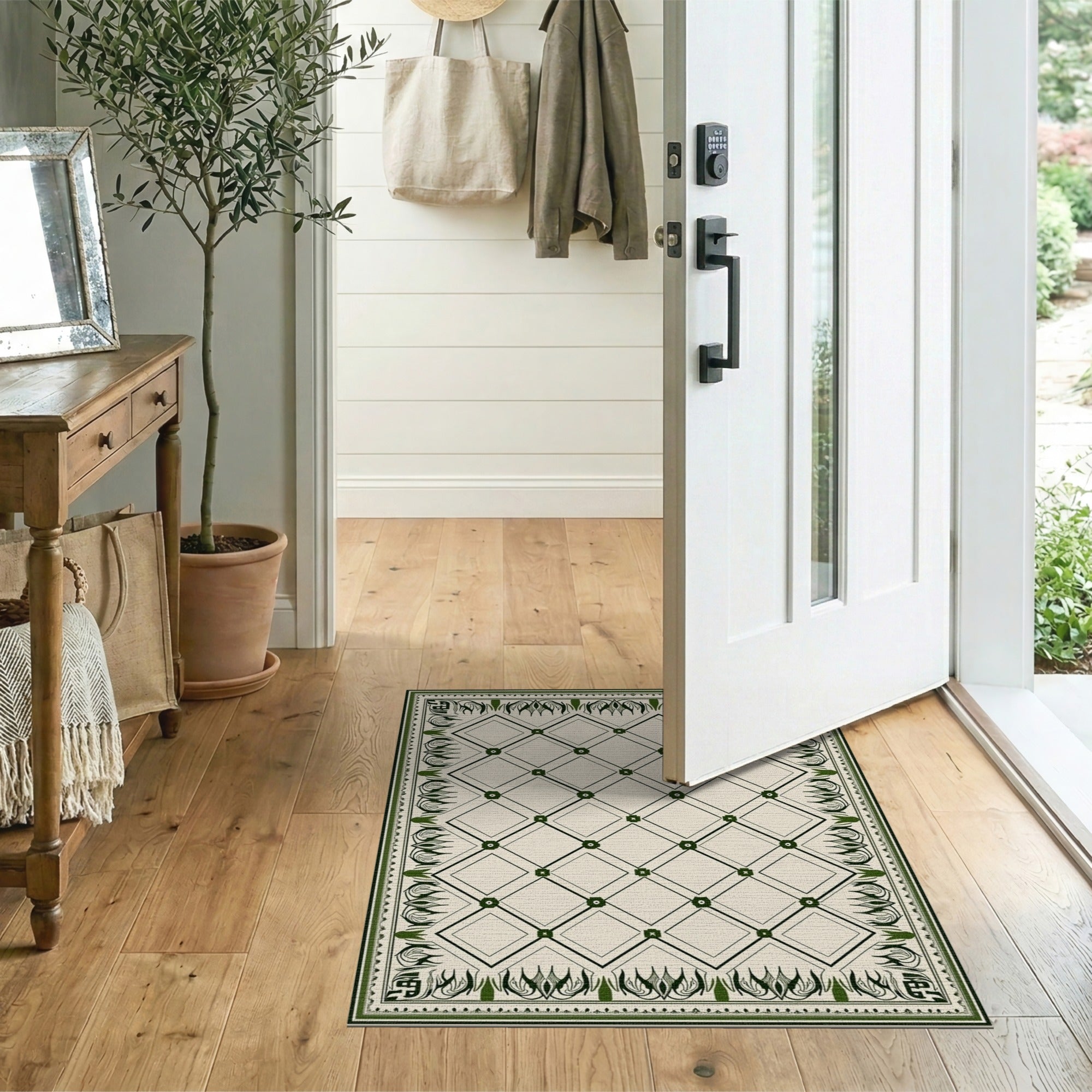 Green Diamond Lattice Geometric Area Rug