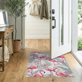 Pink Flamingo Grey Palm Leaf Area Rug