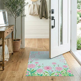 Pink Floral Swirl Teal Area Rug