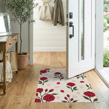 Red Rose Floral Pattern Area Rug