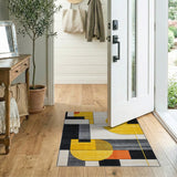 Bold Geometric Yellow Black Abstract Area Rug