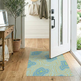 Blue and Teal Teal Topographic Contour Area Rug