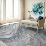 Blue Grey Marble Swirl Area Rug