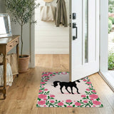 Pink Roses Black Horse Silhouette Area Rug
