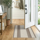 Beige and Brown Striped Woven Area Rug