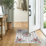 Red Ornate Red Poinsettia Floral Area Rug