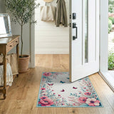 Pink Pink Peony Butterfly Floral Area Rug
