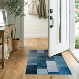 Textured Blue Grey Patchwork Area Rug