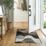 Abstract Navy Gold Wave Geometric Area Rug