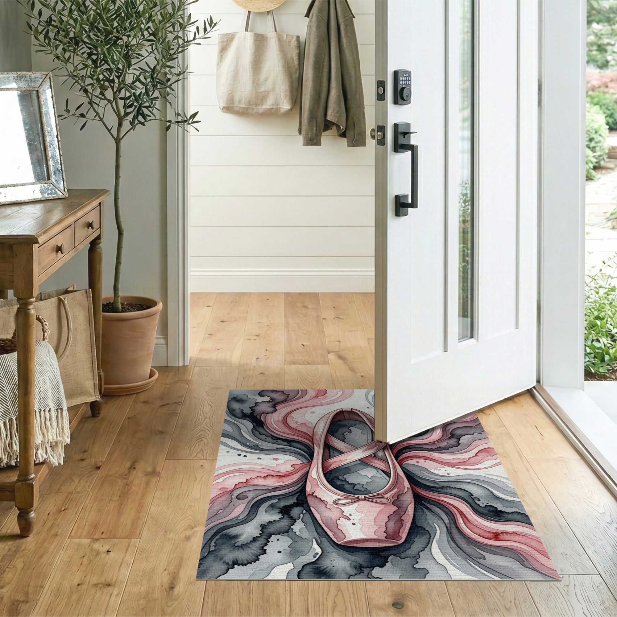 Abstract Pink Ballet Pointe Shoe Area Rug