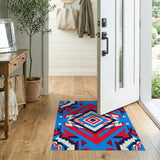 Vibrant Blue Red Geometric Southwestern Rug