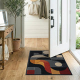 Bold Geometric Modern Area Rug in Black Grey Orange