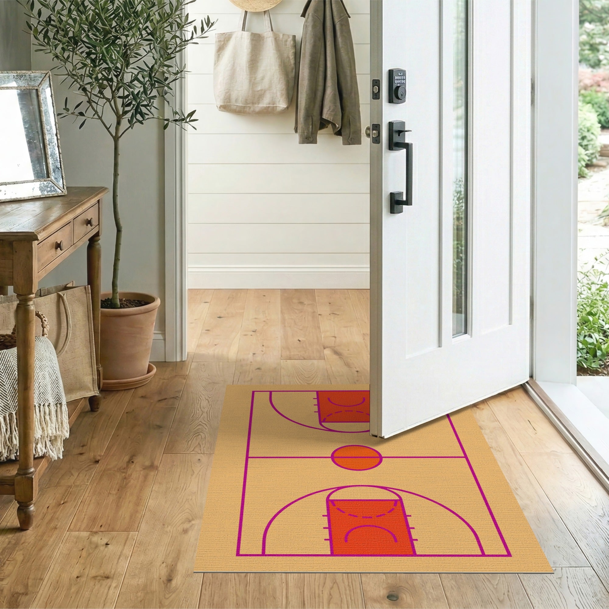 Geometric Basketball Court Area Rug